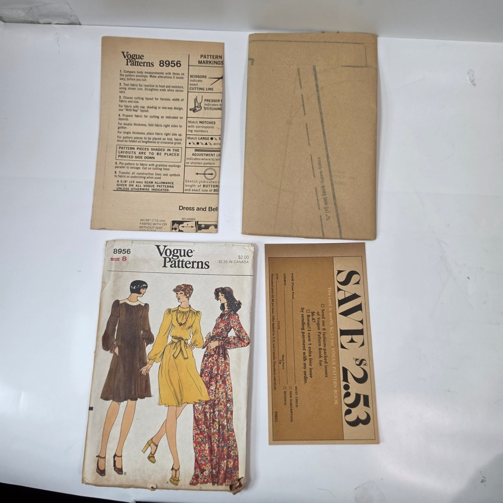 Vtg 1970s Vogue 8956 Sewing Pattern Loose A-Line Dress Yoke Size 8 FF Uncut
